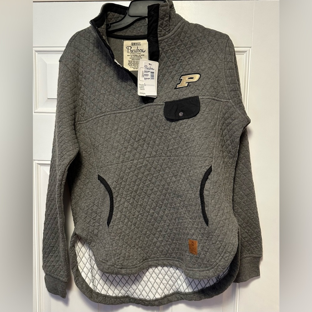 Purdue Pressbox Gray Quilted Pullover with Black Accents